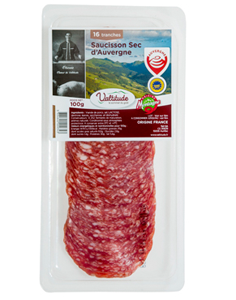 Saucisson sec d'Auvergne IGP, tranché